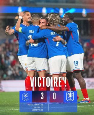 友谊赛-法国3-0卢森堡 姆巴佩1射2传独造3球穆阿尼、克劳斯破门