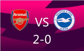英超-阿森纳2-0布莱顿，哈弗茨打入单刀球