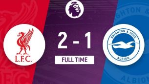 英超-利物浦2-1逆转布莱顿2分领跑 加克波建功萨拉赫破门+失单刀