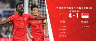 世预赛-十人国足4-1新加坡 武磊2射1传费南多首球韦世豪破门